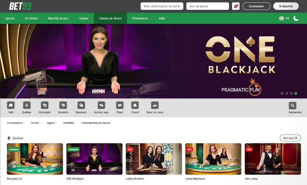 BET99 Jeux de croupier en direct
