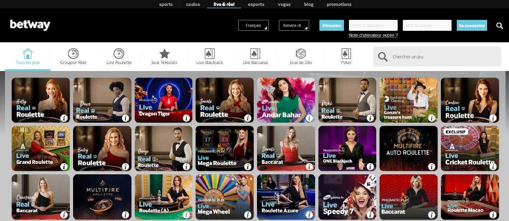 Les jeux de croupier en direct du casino Betway