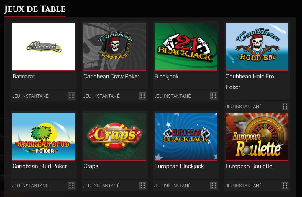 Jeux de table du casino BoVegas