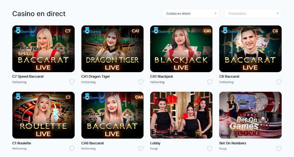 Jeux de croupier en direct du OXI Casino